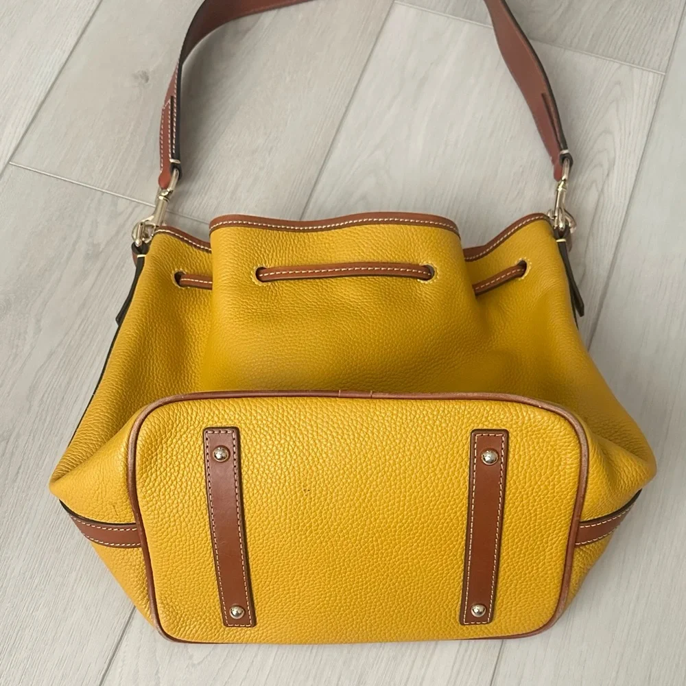 Dooney & Bourke Yellow Pebble Leather Hobo with Brown Trim and Wallet